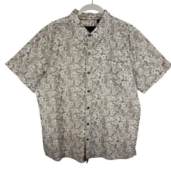 Dakota NWOT Tan Cream Floral Daisy Short Sleeve Collared Button Up Shirt Size XL - Picture 1 of 6
